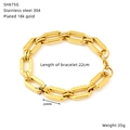Detail of 18k gold plated 304 stainless steel chain bracelet with 22cm length dimensions - Rectangular Hollow Style (SH675G)