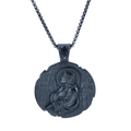 Vintage St. Benedictus hanger ketting in antiek zilver met reliëf religieus icoon - Gepolijst Zwart (Zonder Ketting) (C0501)