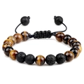Adjustable green tiger eye and lava stone beaded bracelet with black woven cord - Yellow Tiger's Eye and Lava Rock Bracelet