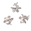 Silver crescent moon and star alloy charms with iridescent stones for DIY jewelry - White Moon 17x18mm