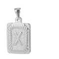 Pendentif rectangle argenté avec lettre X en relief et texture radiale en acier titane - Lettre X