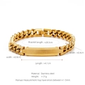 Gold stainless steel Cuban chain bracelet with rectangular ID tag for men and women - Gold (W-3-1)