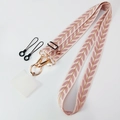 Pink braided crossbody phone lanyard with gold leaf patterns and pearl charm accessory - Vine Leaf Pearl Lanyard + Translucent Patch / Pink