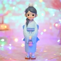 Japanese style girl figurine in blue kimono with white cat on head decorative gift - Style 1136-4 Carrying Bag Small