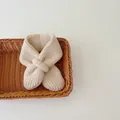 Creamy white ribbed knit scarf for infants with cross-tuck closure in woven basket - Solid Color-Beige