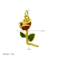 Detailed size specifications of the red rose pendant: 12mm wide by 24mm high, 1.9g weight - Style H-Red Rose Flower