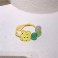 Yellow rabbit hair tie with high elastic band and colorful decorative beads for kids - Yellow Printed Rabbit