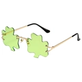 Green shamrock-shaped sunglasses with gold metal frame for Saint Patrick's Day - Shamrock Gold Frame Light Green
