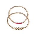 Waterproof stainless steel golden bead bracelet set with red crystal accents for women - Gold Beaded Set of 2 (YB-1012-G-set)