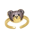 Detailed macro shot of a golden teddy bear ring with purple and pink pavé zirconia - Adjustable Open / Pink