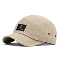 Plaid 5-panel camping cap in beige with black woven label and metal eyelets - Beige