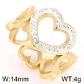 Polished 18k gold plated stainless steel hollow heart ring with sparkling rhinestones - US 6 / Hollow Zirconia Heart Style (Gold KR40346-K)