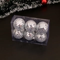 Set di 6 palline di Natale disco d'argento in una scatola regalo di plastica trasparente - Argento 5cm (Set di 6)