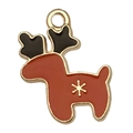 Christmas reindeer enamel charm with red body and black antlers in golden finish - Reindeer 20x16mm