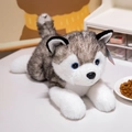 Gray and white plush Husky stuffed dog in a soft lying pose with blue eyes - Gray / 30cm