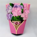 3D Mothers Day card featuring a pink and purple hydrangea bouquet in a basket - Pink Hydrangeas