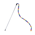 Macaron cat wand toy featuring a long rainbow ribbon and silver glitter stick - Rainbow Patchwork Long Ribbon (B39524)