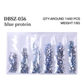Blue protein round nail art rhinestones in a 6-compartment box, 1440 pieces for DIY deco - Mixed Sizes SS4-SS16 Around 1440 Pieces / Blue Opalite