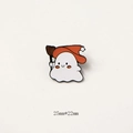 Cute Halloween ghost enamel brooch with orange wizard hat and broom, 25mm size pin - Ghost with Orange Hat