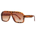 Retro oversized tortoiseshell pilot sunglasses with gradient brown lenses and metal hinges - Leopard Double Tea Lens (C4)