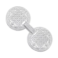 Macro shot of silver hollow pearl connector clasp with sparkling zircon stones - VK263 White Gold Round Clasp