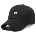 Classic black cotton baseball cap featuring white polar bear embroidery on the front - Black