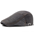 Dark grey cotton newsboy cap with contrast tan stitching and adjustable metal buckle - Adjustable / Gray