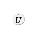 Macro detail of silver mirror stainless steel round tag with engraved uppercase letter U - Letter U