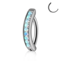 Silver stainless steel belly ring featuring light blue opal stones in a curved design - Style 1-Opal OP26