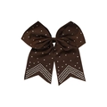 Dark brown grosgrain bow hair ring with silver rhinestone chevron patterns - Dark Coffee