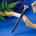 Blue leopard print metal ballpoint pen with a large crystal diamond on top - Dark Blue Leopard