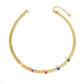 Gold snake chain necklace featuring five multi-colored zircons and lobster clasp closure - Multi-color Zircon Style (CDK821彩)