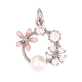 Pendentif couronne de fleurs argenté avec marguerite en émail rose, perle et zircone - Style 4311 / Or blanc