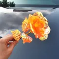 Luminous macaron orange gold foil rose decoration with shiny metallic stem and petals - Macaron Orange
