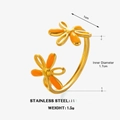 Bague ouverte minimaliste en acier inoxydable avec fleurs en émail orange et diamètre de 1,7 cm - Bague Fleur Orange