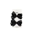 Detail of two black grosgrain ribbon hair bows on a white display card with hooks - 2 Pcs/Set / Dark Brown