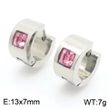 Silver stainless steel hoop earrings with square pink zircon stones, size 13x7mm - Silver With Pink Zirconia(KE118330-TGD)