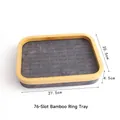 76 Slots bamboo ring display tray with grey microfiber lining for jewelry storage - 27.5*20.5*4.5cm / Gray