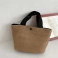Sac fourre-tout en paille kaki tissé avec anses noires pour les vacances d'été - Noir