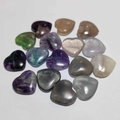 Mix of 20mm heart-shaped natural gemstones including fluorite and amethyst crystals - Fluorite