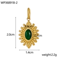 Detailed view of an oval turquoise pendant with sunburst gold beaded texture and dimensions - Gold/Olive Green Emerald