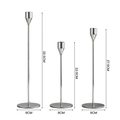 Three-piece set of silver polished alloy candle holders in varying heights for home decor - Three-Piece Set / Silver