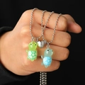 Luminous turtle magnetic heart pendant necklaces for couples with green and blue turtles - Luminous Magnetic Necklace Set / Green and Blue Turtle (Luminous) (01 White K WG-0437)