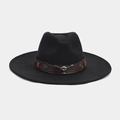 Detail of western fedora hat featuring a vintage bull head buckle and brown leather band - M (56-58cm) / Longhorn Steer Skull Metal Ornament Style (Color 14#)