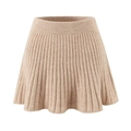 Detailed view of women's beige knit pleated skirt with a high waist and textured weave - S / Camel Pleated Mini Skirt