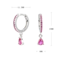 Detailed dimensions of silver drop earrings with pink pear-cut zircon and micro-pavé stones - Silver (Red Rhinestone)
