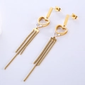 Pendientes de corazón en acero inoxidable dorado con borlas largas y circonita transparente - Dorado