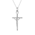 Silver S925 sterling silver crucifix pendant necklace with cubic zirconia on O-chain - Silver Crucifix Jesus Cross Necklace (SAPN39-P)
