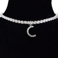 Silver choker necklace featuring a sparkling zircon-encrusted C letter pendant for women - Letter C [Silver]