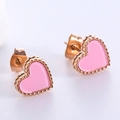 Elegant pink heart-shaped stud earrings with gold beaded edges in high-quality stainless steel - Rose Gold [Pink Zirconia]